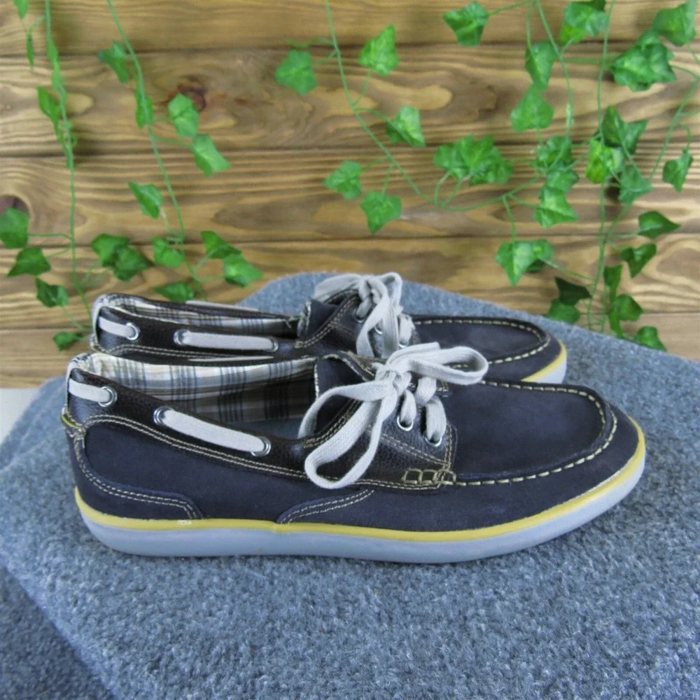 Clarks Men's 1825 Navy Boat Shoe‎ Blue Leather Size 9 Medium Gently Used 2025